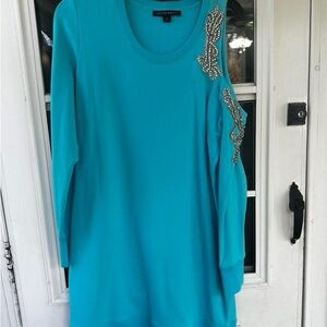 Boston Proper Turquoise Cold-Shoulder Embellished Knit Top